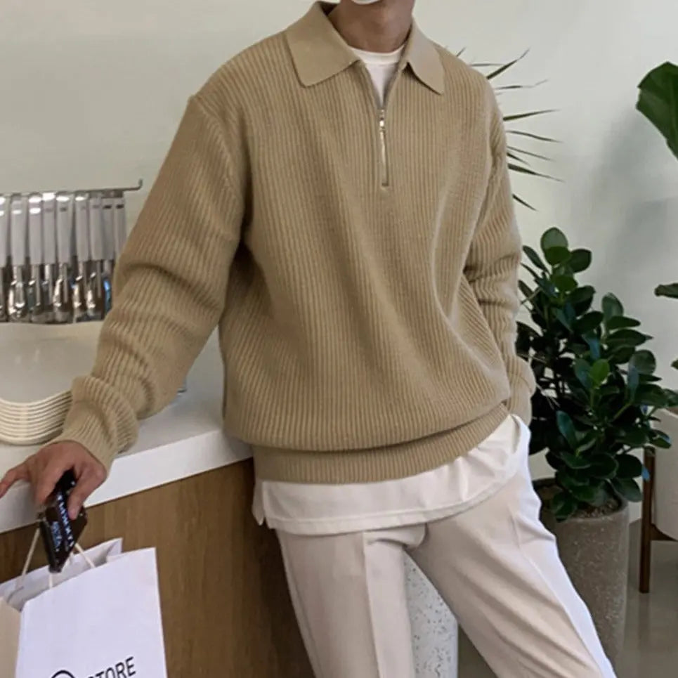 Tomáš – Sweater Masculino com Zíper de Quarto