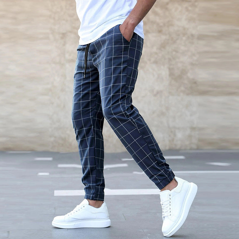 Tomáš – Calças de Jogging Masculinas à Moda Xadrez – Corte Reto, Casual Streetwear, Lazer de Primavera