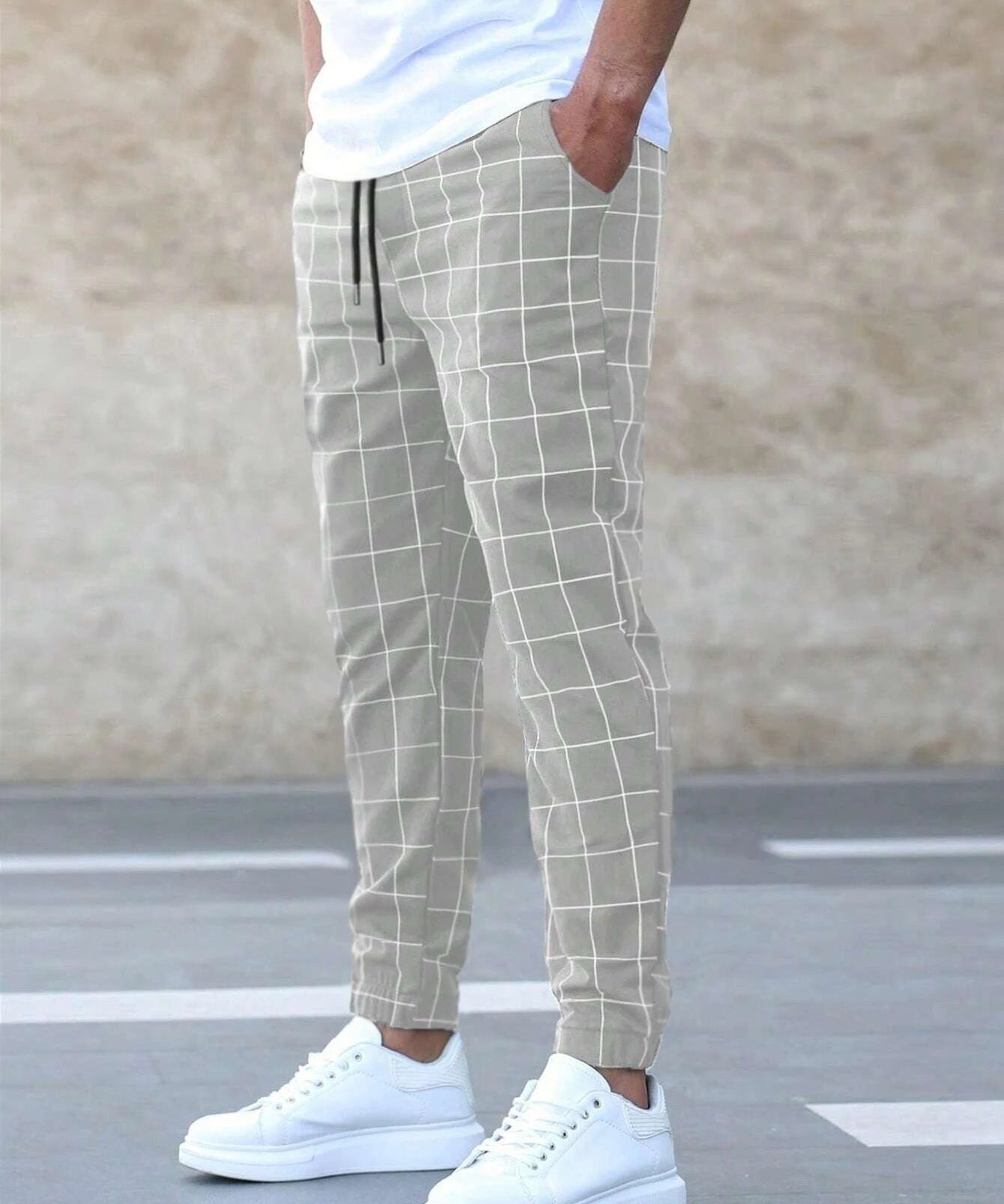 Tomáš – Calças de Jogging Masculinas à Moda Xadrez – Corte Reto, Casual Streetwear, Lazer de Primavera