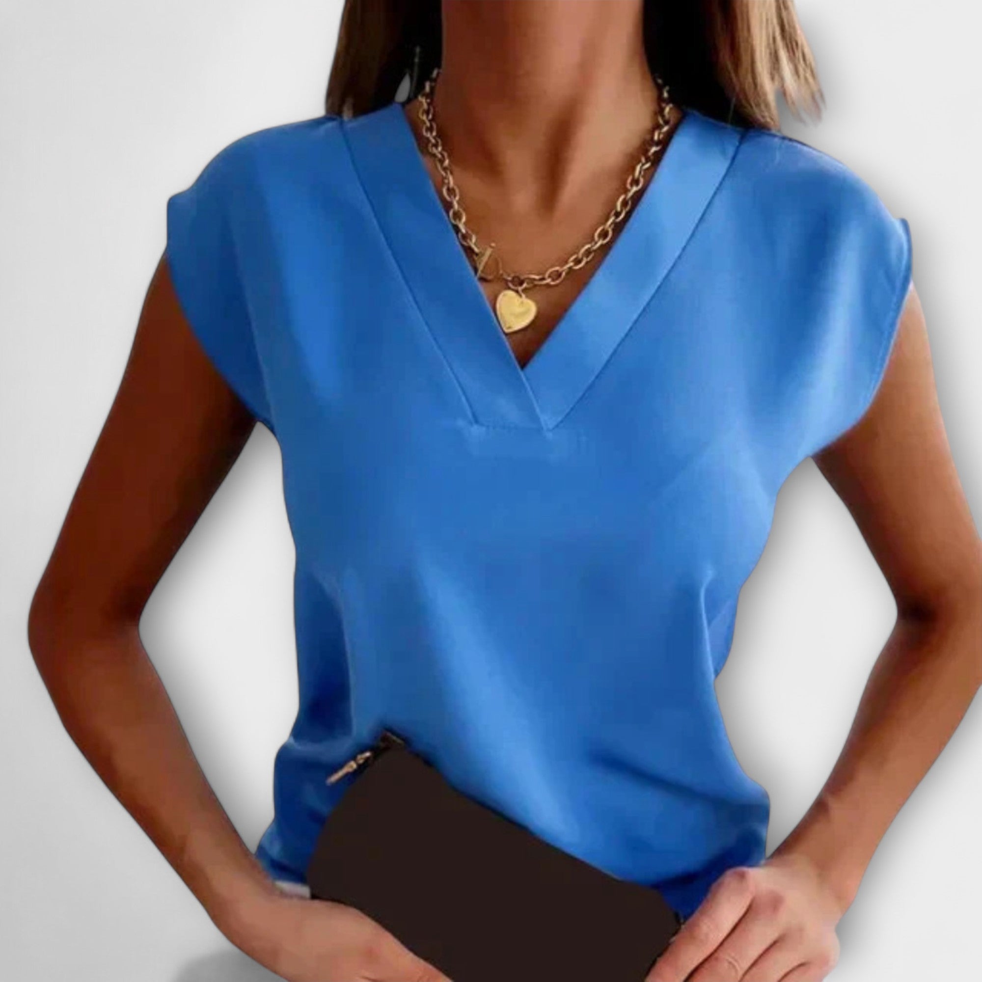 Top de verão feminino com decote em V e mangas soltas