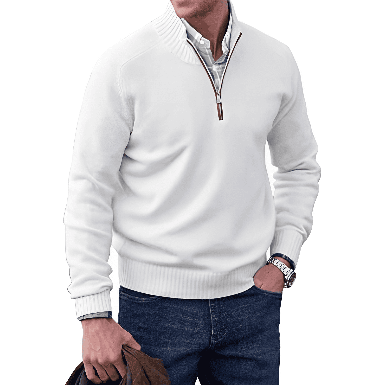 Martin – Pullover Luxuoso com Zip de Polo para Homens