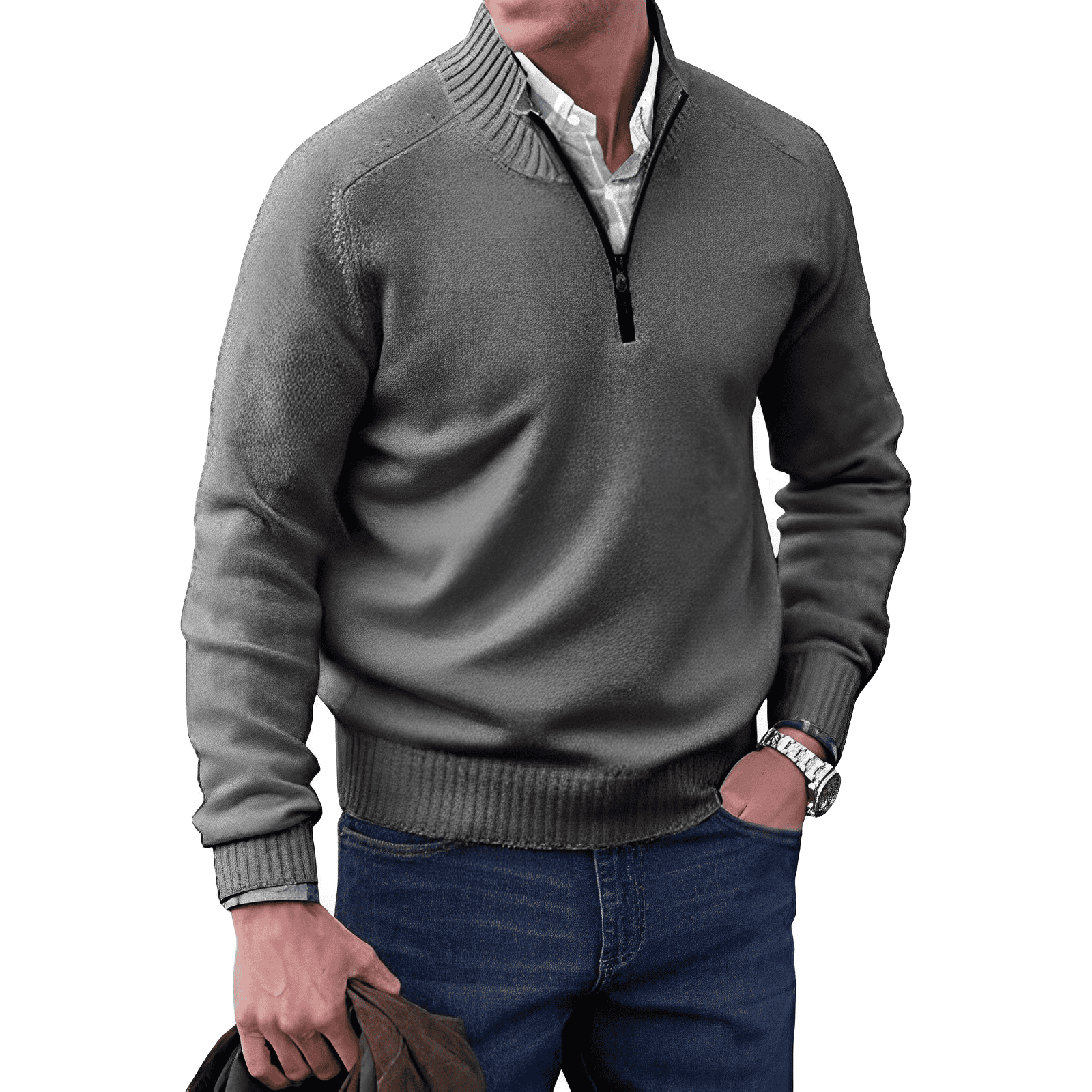 Martin – Pullover Luxuoso com Zip de Polo para Homens