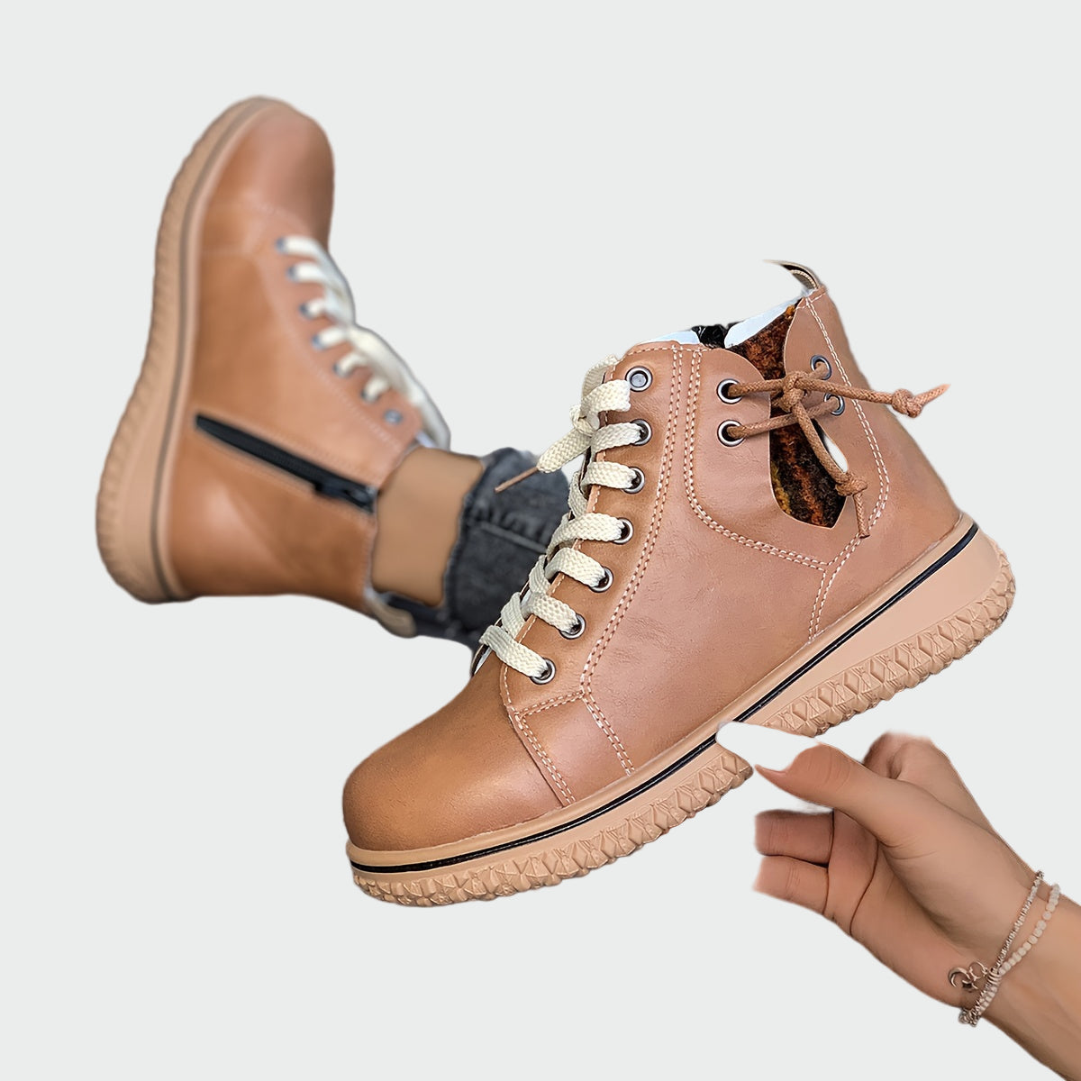 Botas de cano alto em couro ortopédico