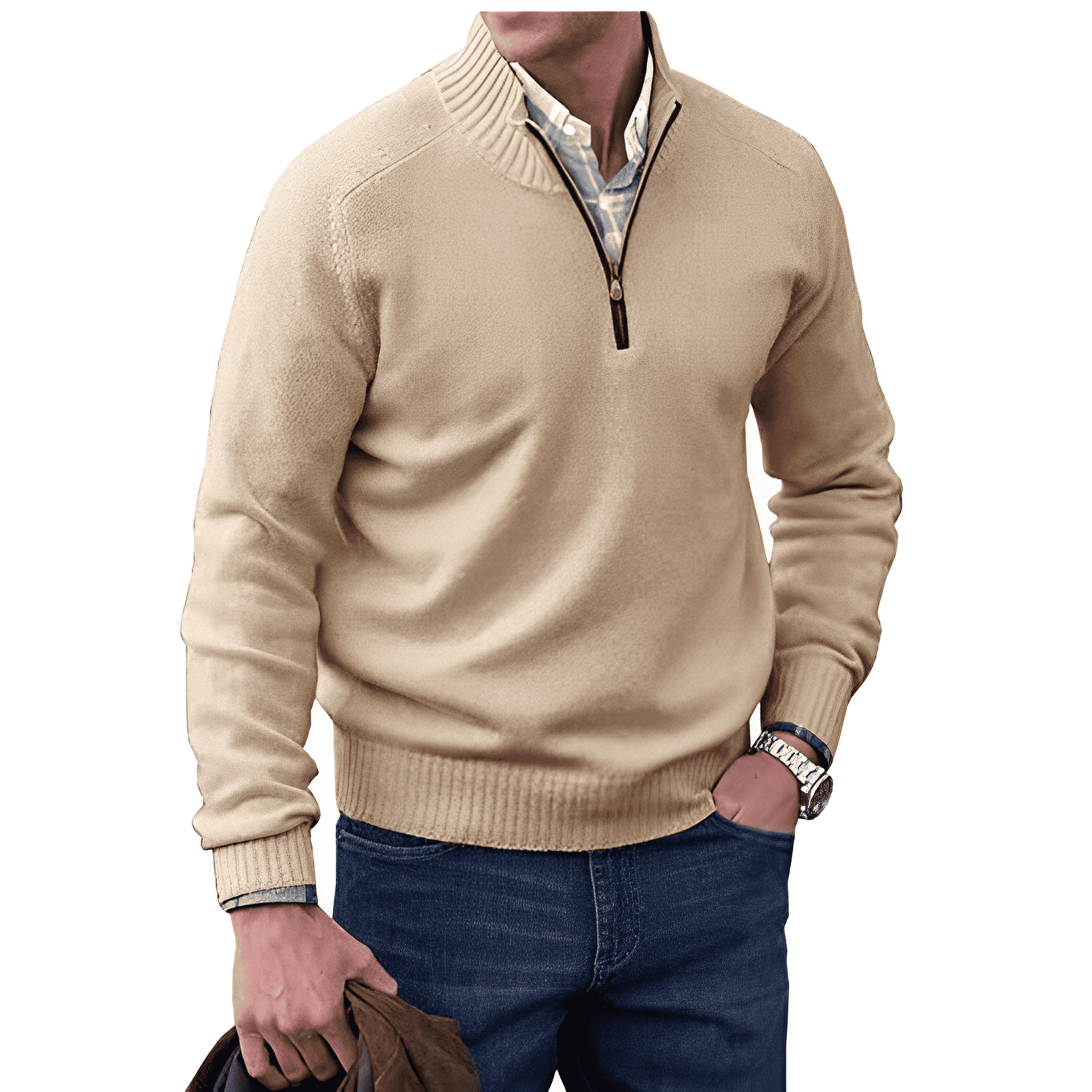 Martin – Pullover Luxuoso com Zip de Polo para Homens