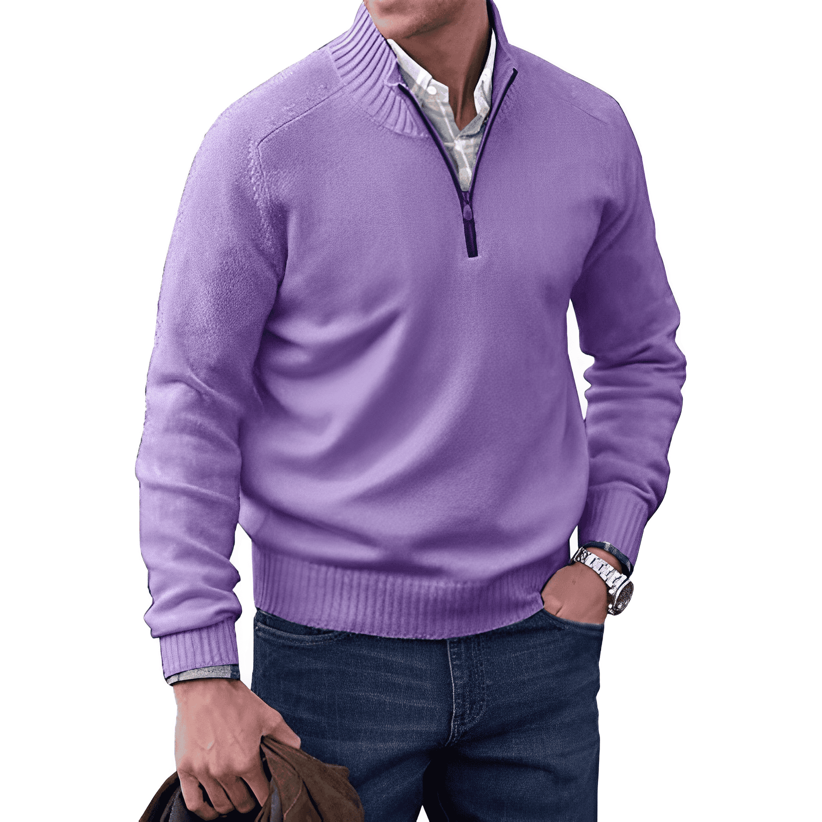Martin – Pullover Luxuoso com Zip de Polo para Homens