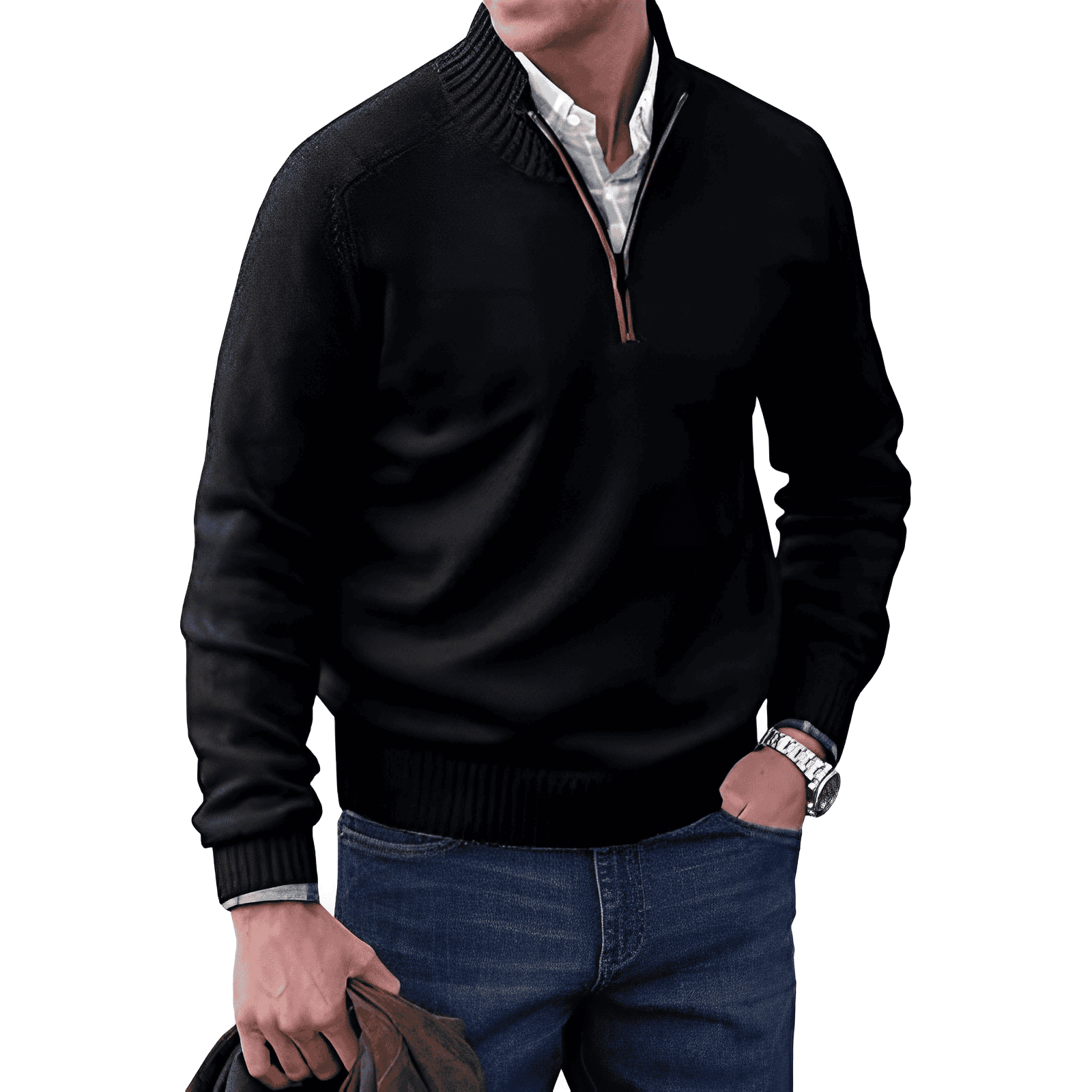 Martin – Pullover Luxuoso com Zip de Polo para Homens