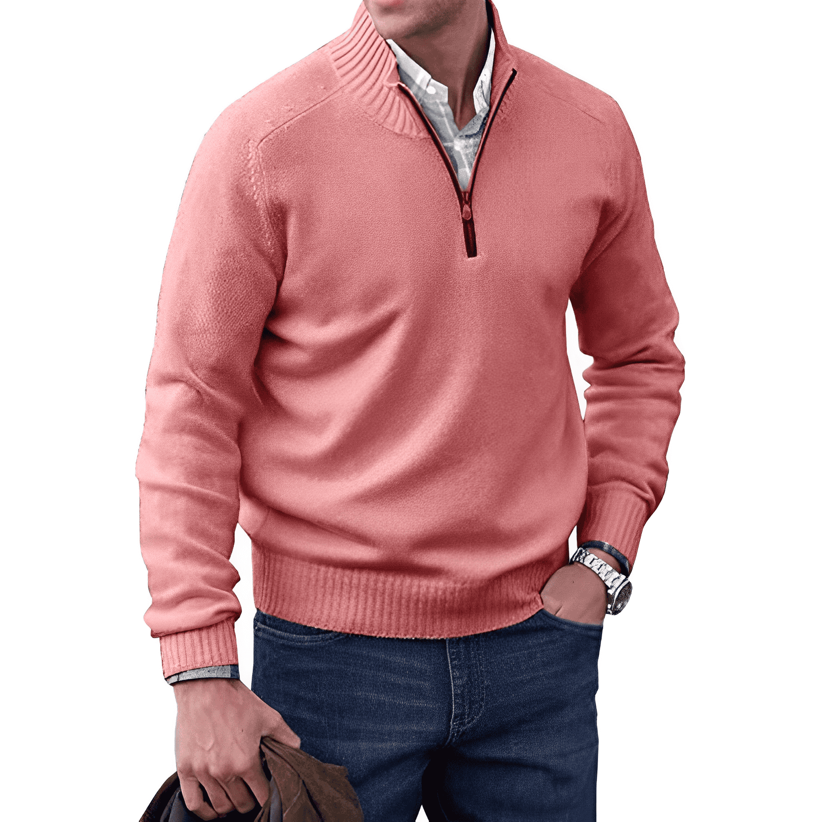 Martin – Pullover Luxuoso com Zip de Polo para Homens
