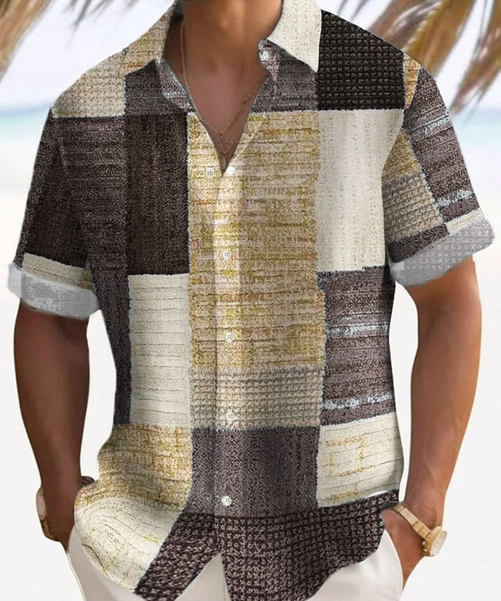 Marek – Camiseta Masculina de Manga Curta em Patchwork Leve