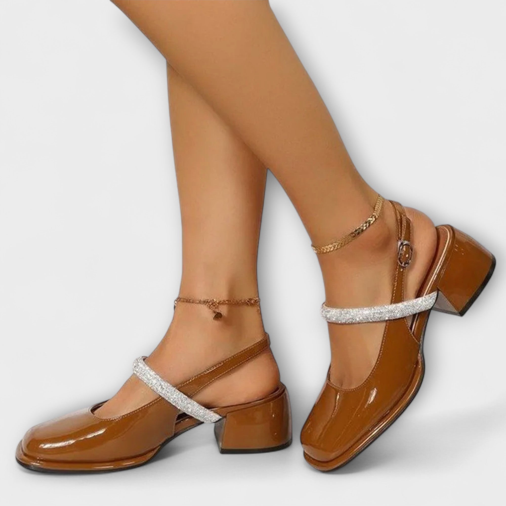Celandra - Mary Janes com tiras brilhantes e salto bloco