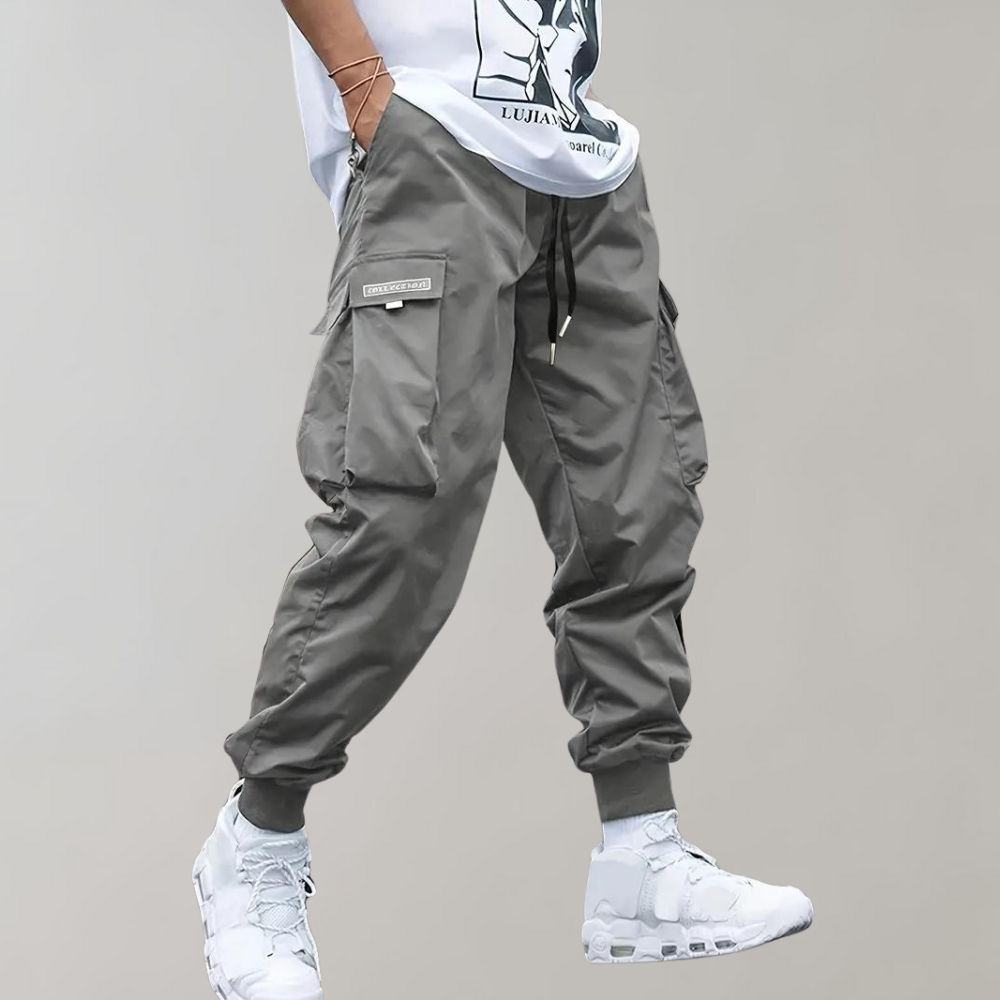 Tomáš – Calças de Jogging Cargo Masculinas – Calças Streetwear Roxas com Bolsos com Fecho e Punhos