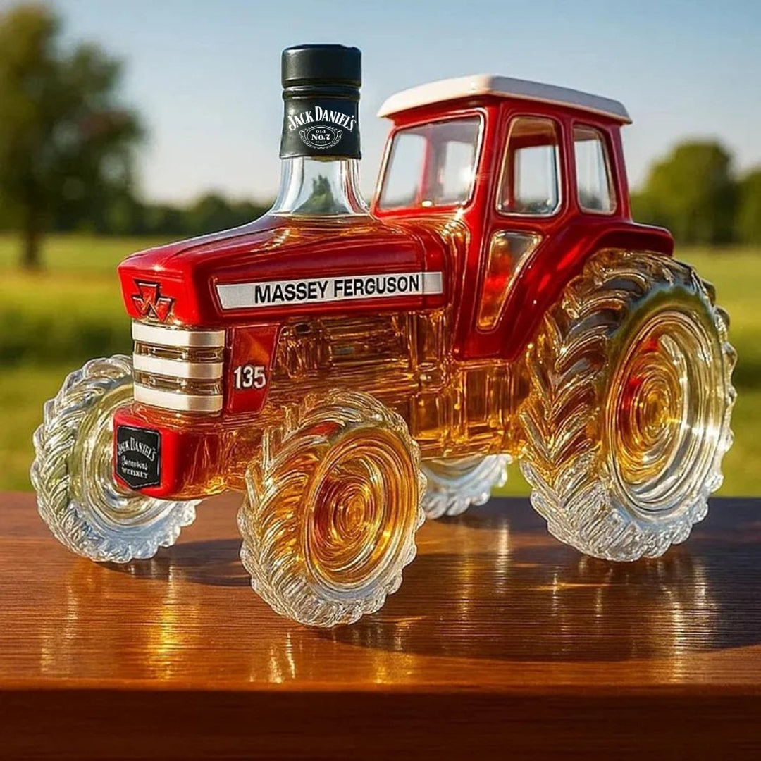 Garrafão de vidro para whisky em forma de trator