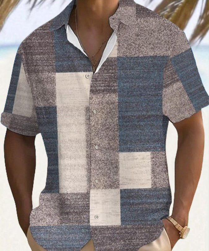 Marek – Camiseta Masculina de Manga Curta em Patchwork Leve
