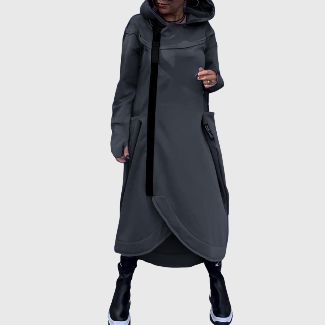 Adriana – Casaco assimétrico estiloso com capuz