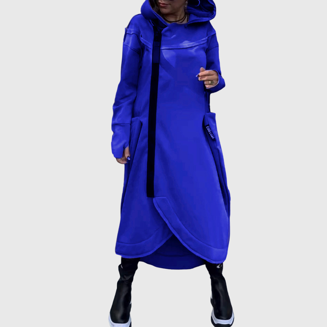 Adriana – Casaco assimétrico estiloso com capuz