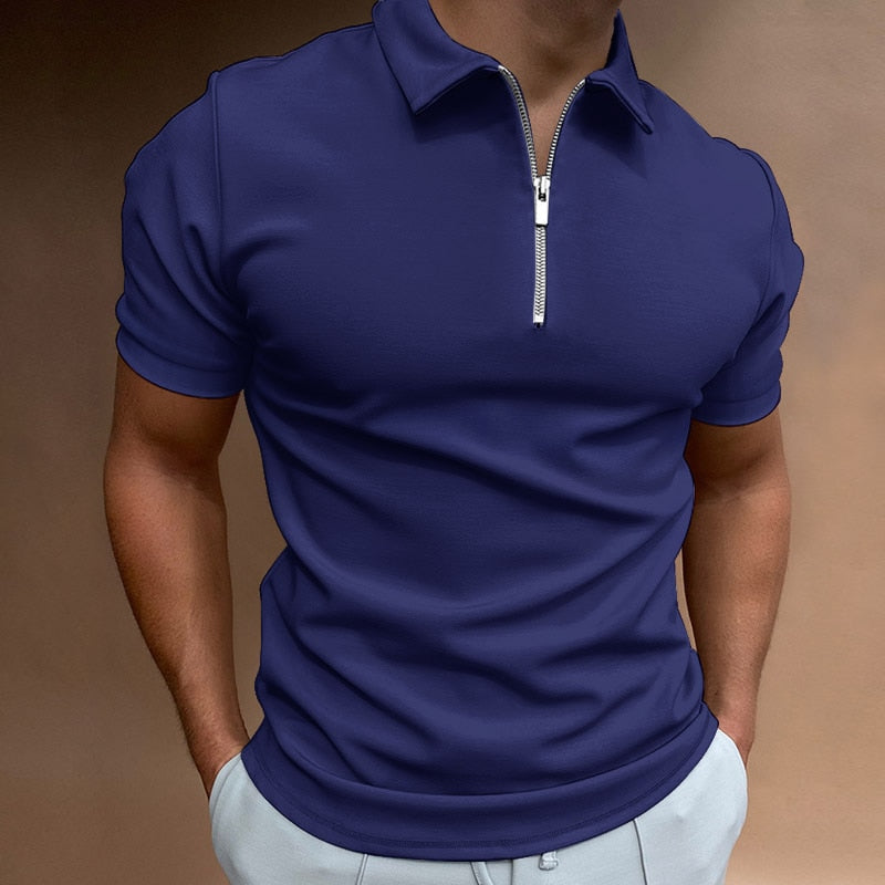 Tomáš – Camiseta Polo Masculina de Manga Curta com Zíper