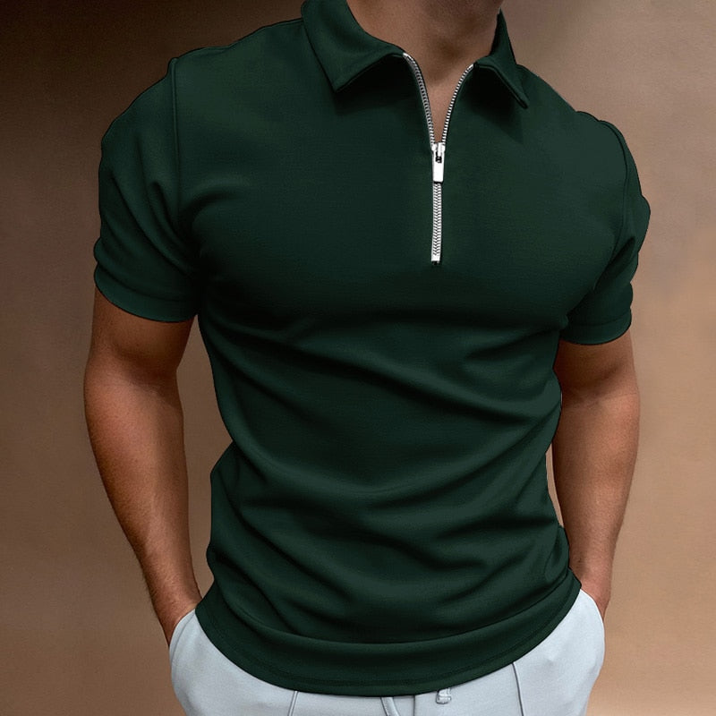 Tomáš – Camiseta Polo Masculina de Manga Curta com Zíper