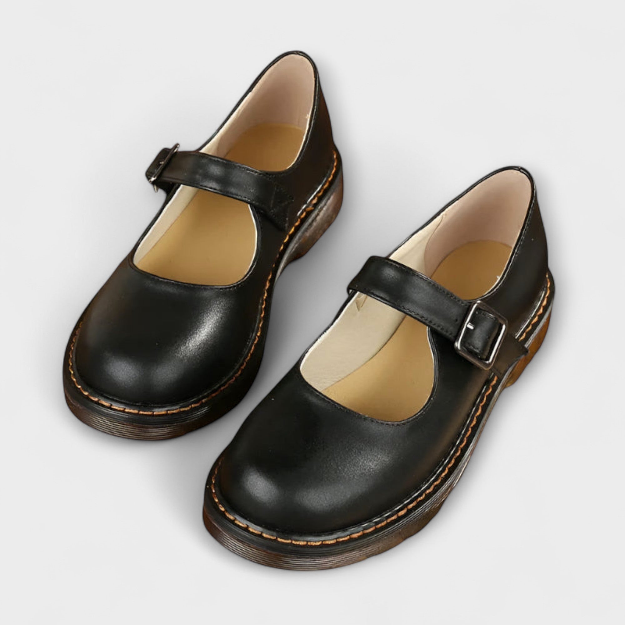 Sapatos Mary Jane vintage femininos – Sapatos clássicos de couro com tira e sola confortável