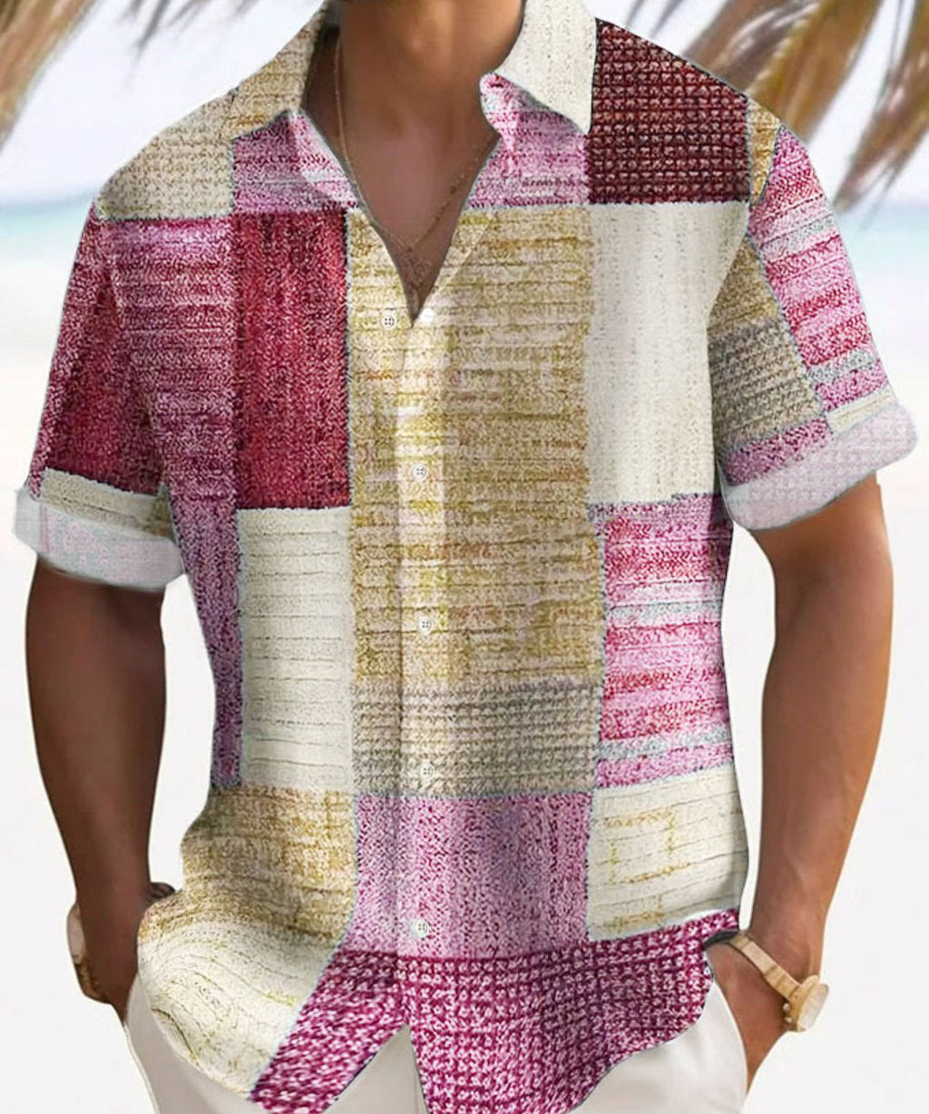 Marek – Camiseta Masculina de Manga Curta em Patchwork Leve