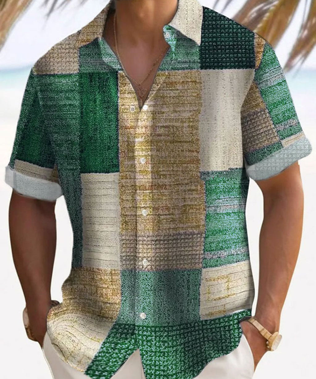 Marek – Camiseta Masculina de Manga Curta em Patchwork Leve