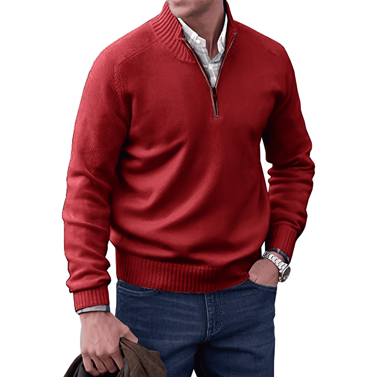 Martin – Pullover Luxuoso com Zip de Polo para Homens