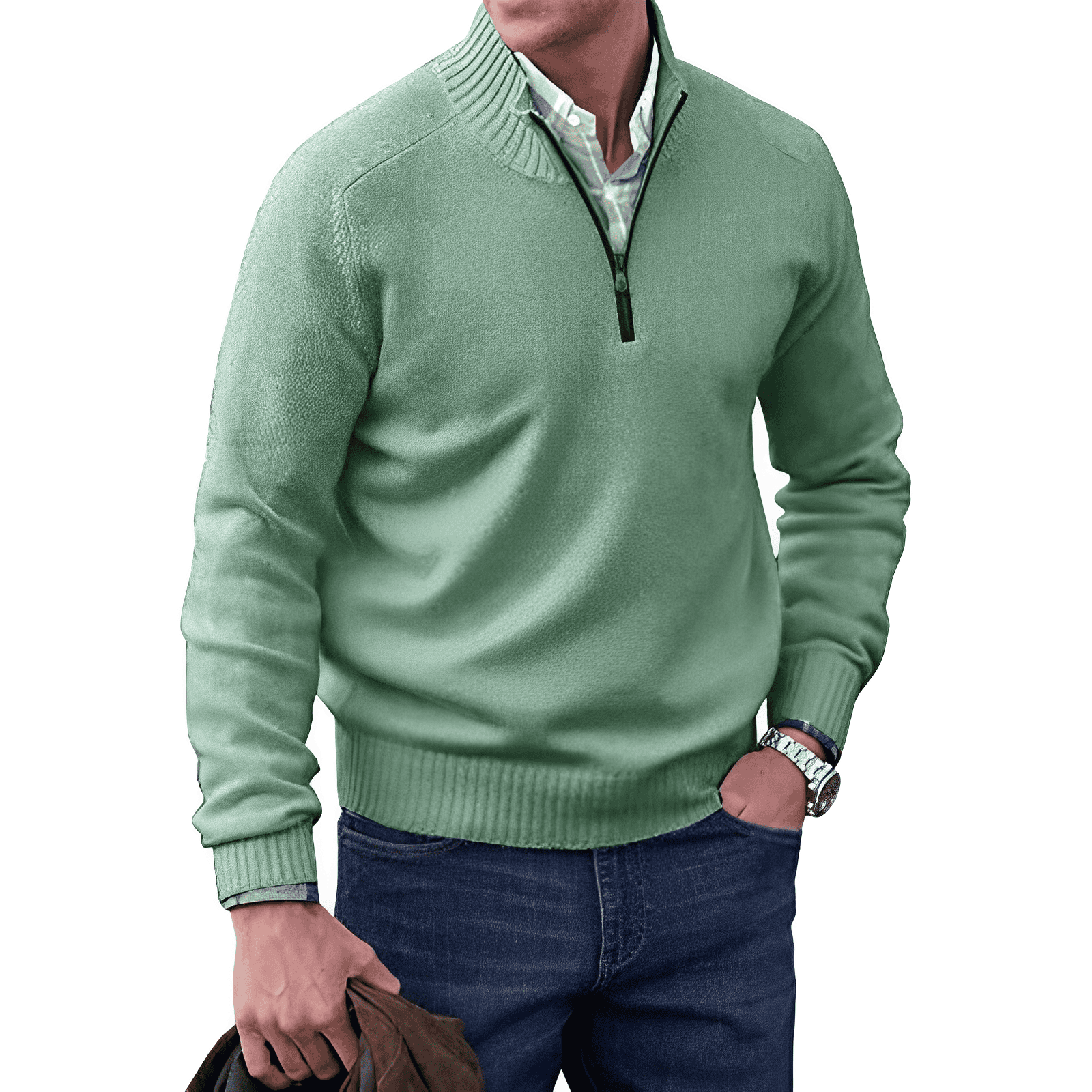 Martin – Pullover Luxuoso com Zip de Polo para Homens