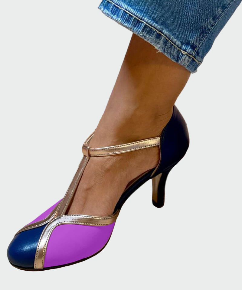 Anna Sandálias Retro Elegantes com Salto Médio e Tira