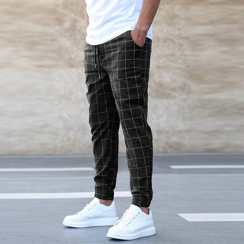 Tomáš – Calças de Jogging Masculinas à Moda Xadrez – Corte Reto, Casual Streetwear, Lazer de Primavera