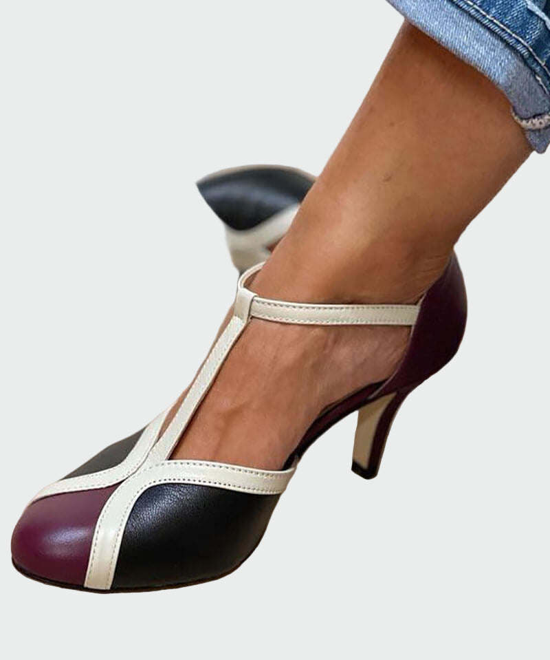 Anna Sandálias Retro Elegantes com Salto Médio e Tira
