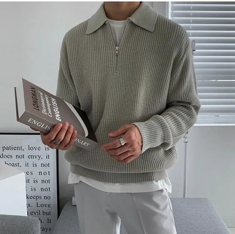 Tomáš – Sweater Masculino com Zíper de Quarto